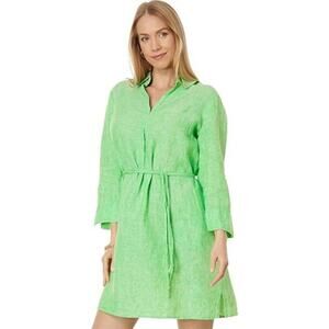 New Lilly Pulitzer Pilar Linen Tunic Shirt Dress Gecko Green 3/4 Sleeve Sz S